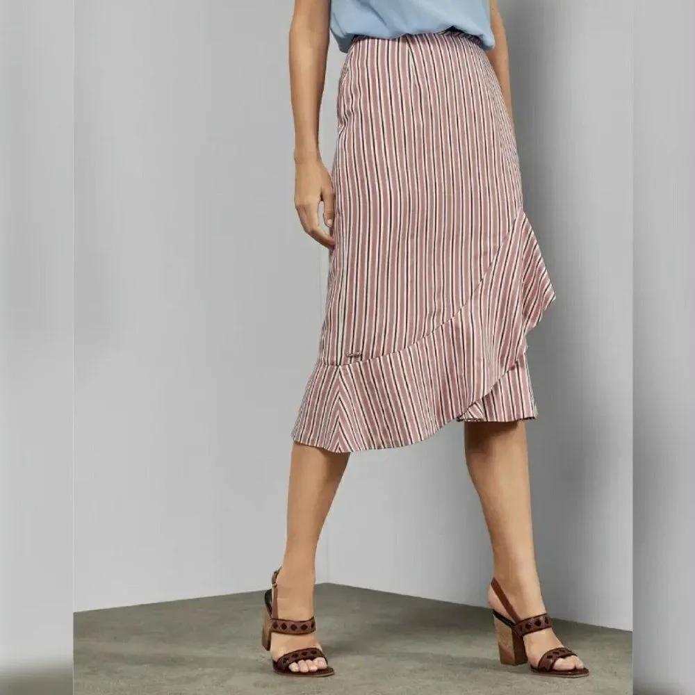 Colour By Numbers Ted Baker 2 (US 4-6)‎ Coryn Pink Striped Asymmetric Midi Skirt